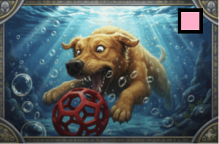 Comicabbildung eines Hundes, der unter Wasser nach einem roten Ball schnappt.